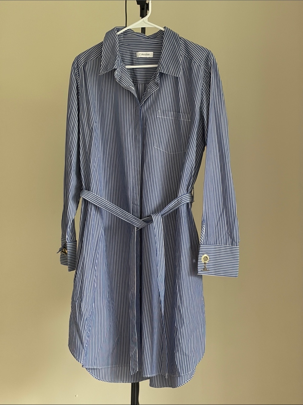 Calvin Klein Blue and White Striped Trench Coat Dress
